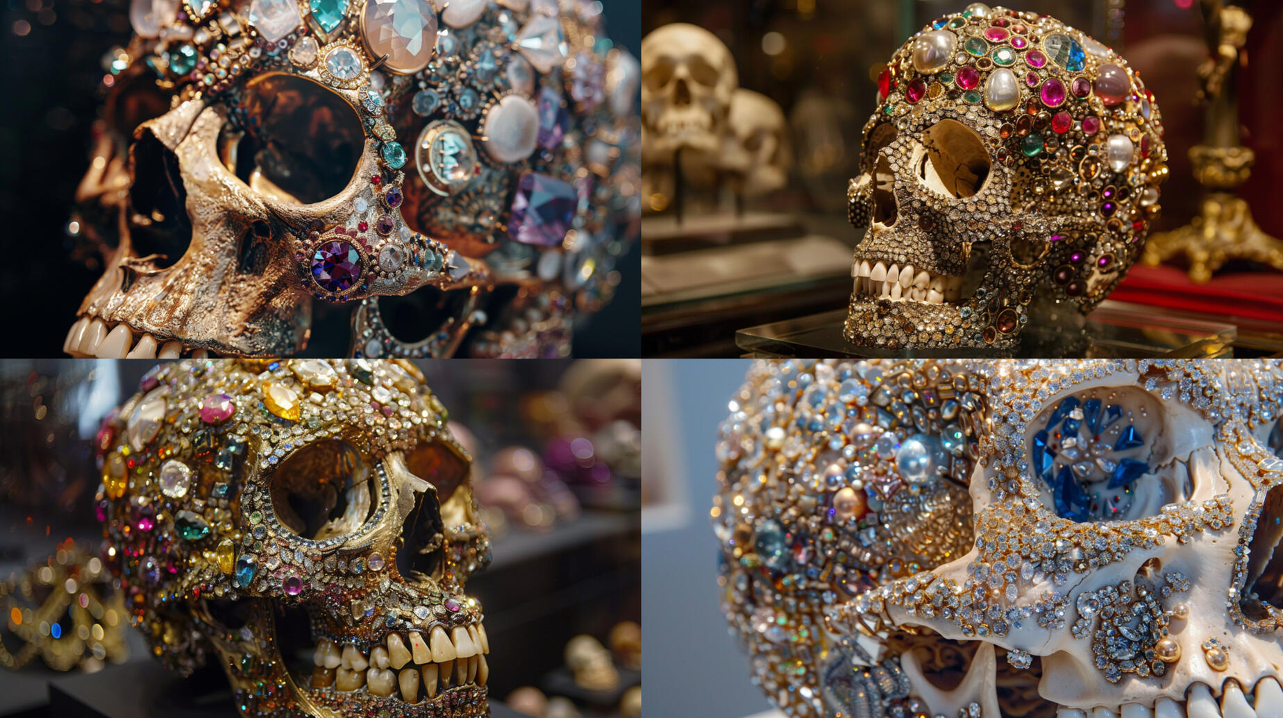 human skull covered in jewels --aspect 16:9 7.24