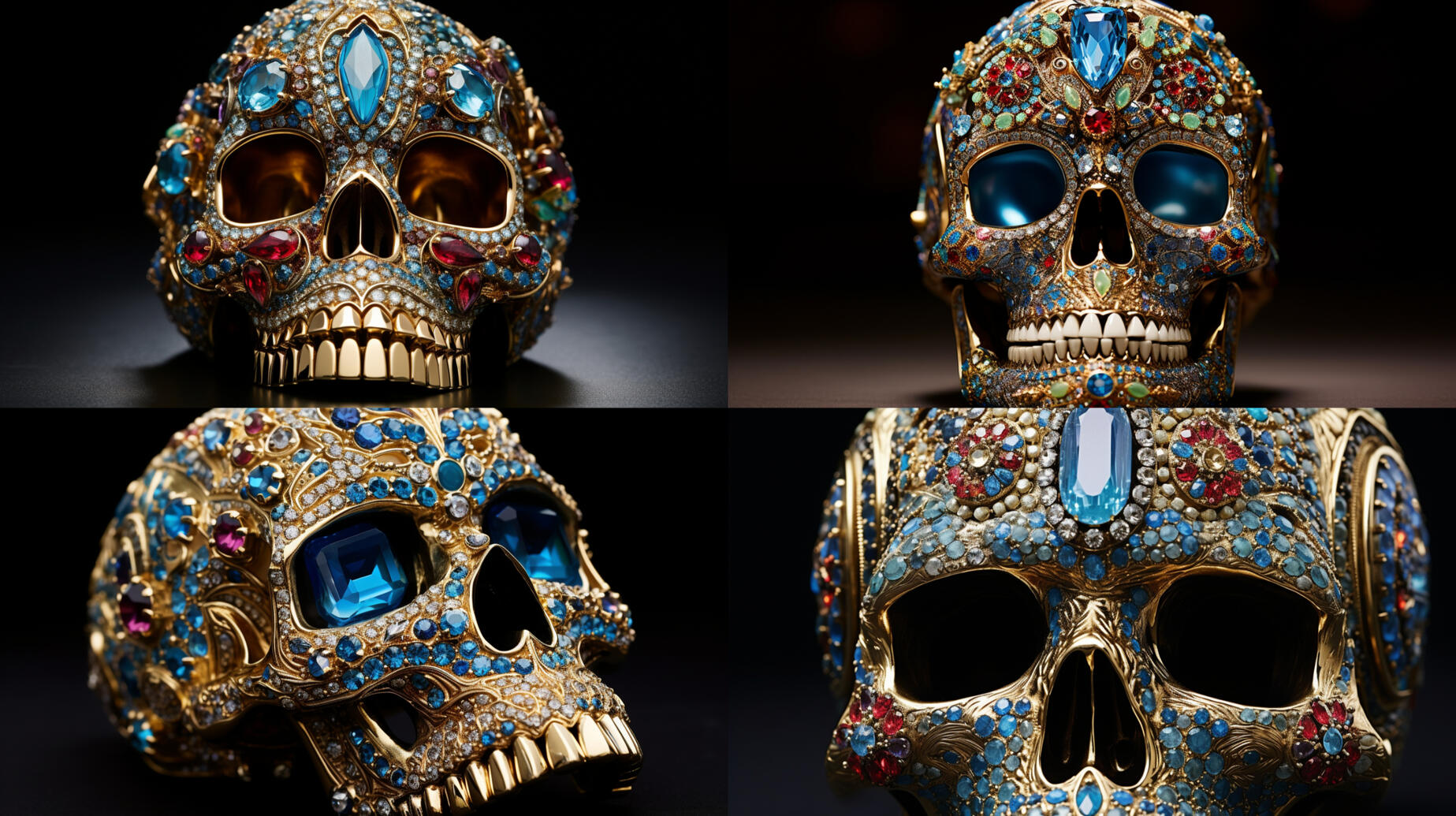 human skull covered in jewels --aspect 16:9