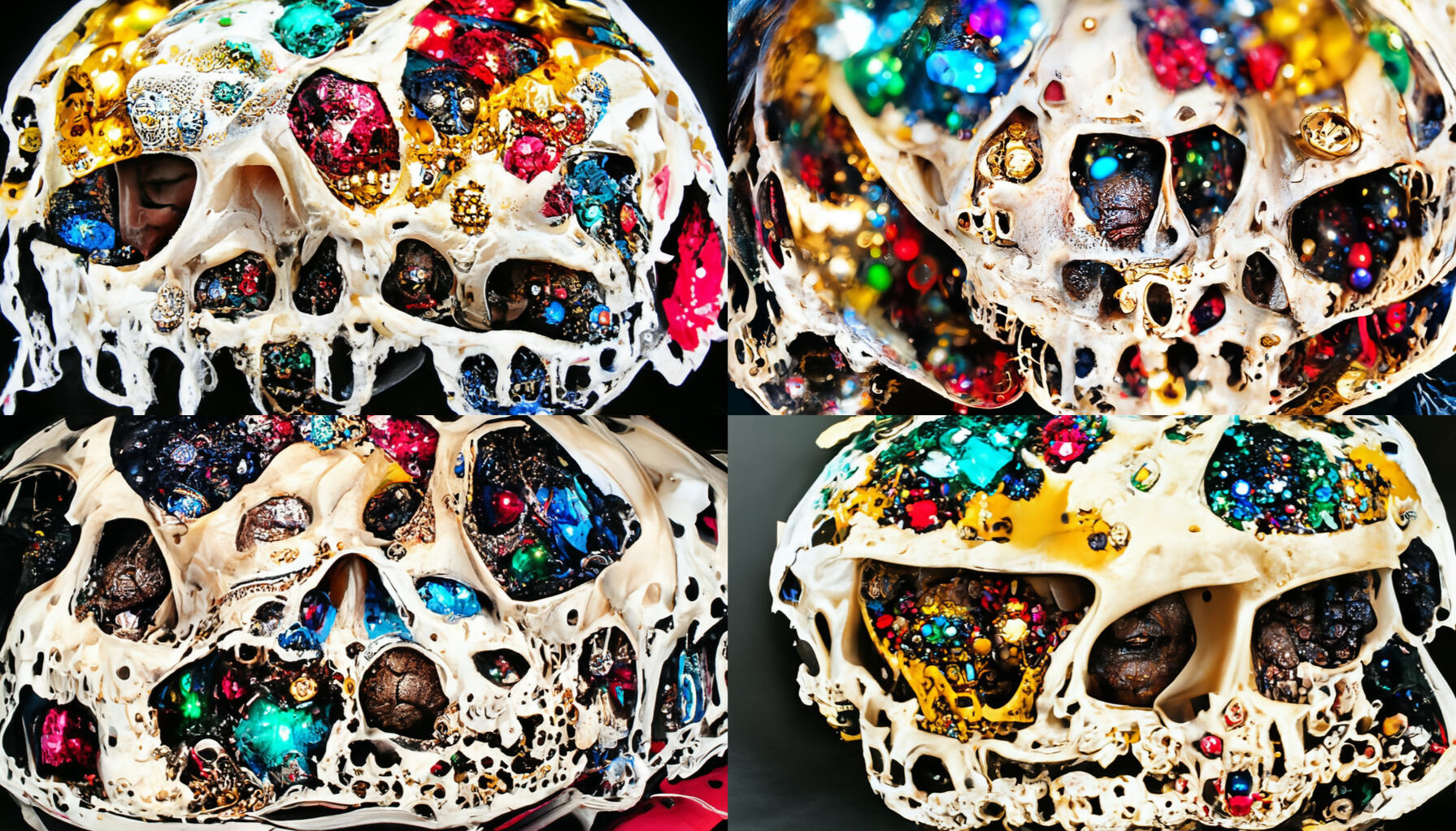 human skull covered in jewels --aspect 16:9